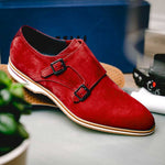Zelli Legerra Suede Goatskin Double Monkstrap Shoes Red (56-100-RED)