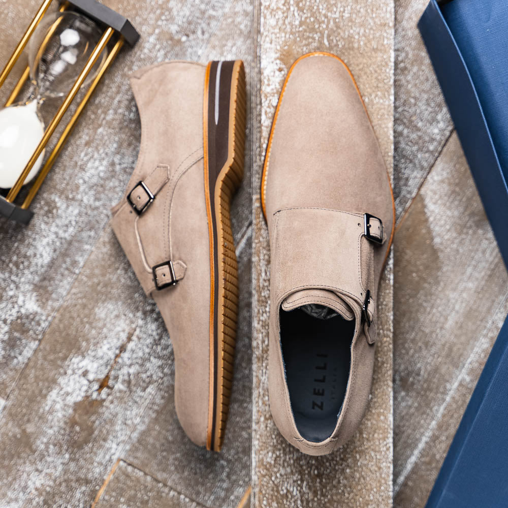 Zelli Legerra Suede Goatskin Double Monkstrap Shoes Sand (56-105-SND)