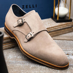 Zelli Legerra Suede Goatskin Double Monkstrap Shoes Sand (56-105-SND)
