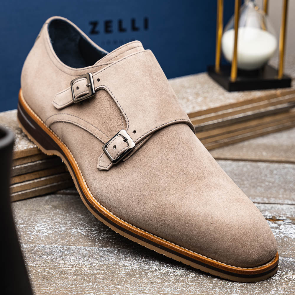 Zelli Legerra Suede Goatskin Double Monkstrap Shoes Sand (56-105-SND)