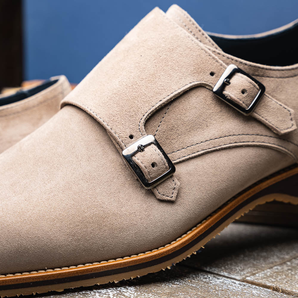 Zelli Legerra Suede Goatskin Double Monkstrap Shoes Sand (56-105-SND)