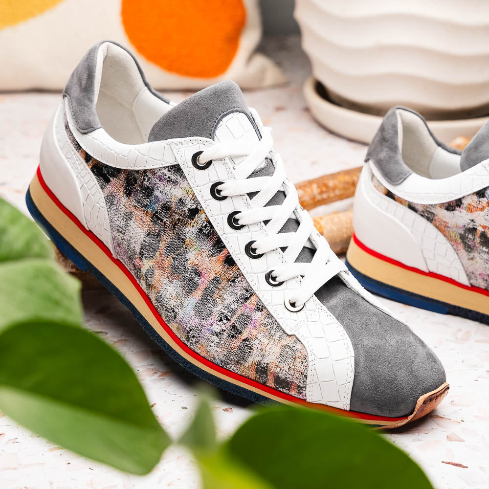 Zelli Leo Sueded Italian Goatskin Sneakers Grey Multi (66-250-GRY)