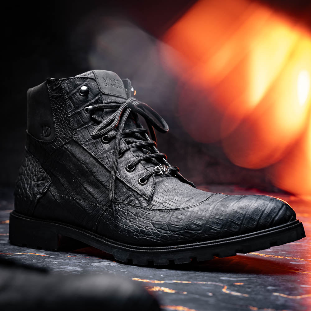 Marco Di Milano Leoni Caiman Crocodile Lace Up Boots Oil Black