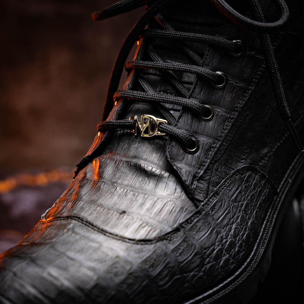 Marco Di Milano Leoni Caiman Crocodile Lace Up Boots Oil Black