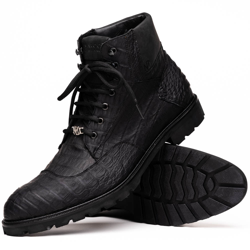 Marco Di Milano Leoni Caiman Crocodile Lace Up Boots Oil Black