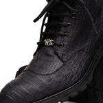 Marco Di Milano Leoni Caiman Crocodile Lace Up Boots Oil Black