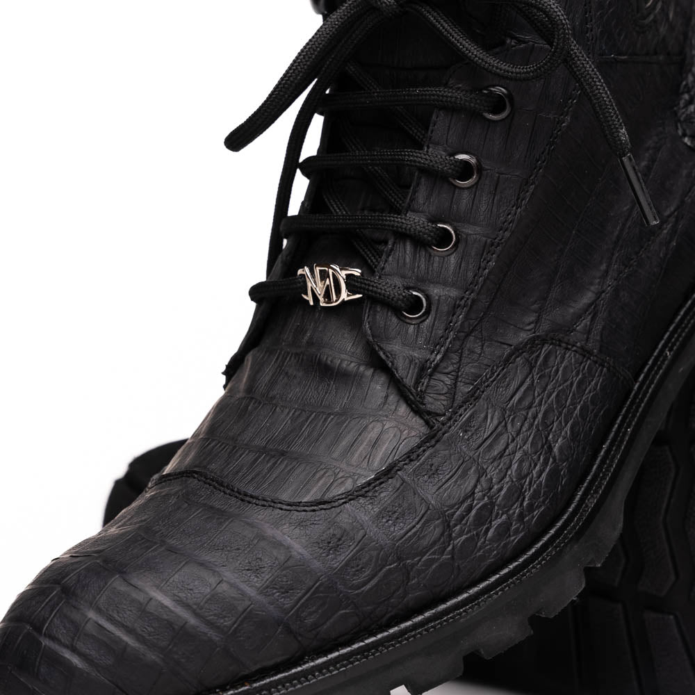 Marco Di Milano Leoni Caiman Crocodile Lace Up Boots Oil Black