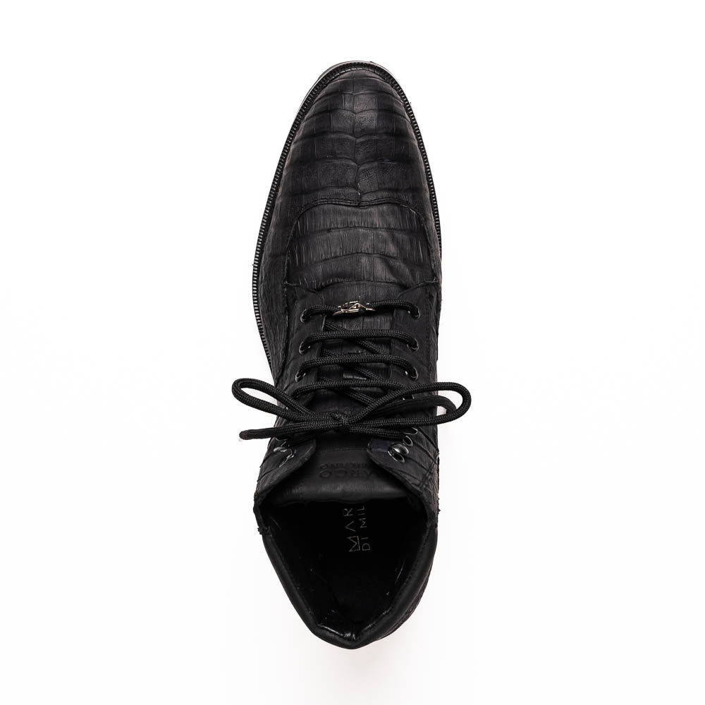Marco Di Milano Leoni Caiman Crocodile Lace Up Boots Oil Black