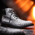Marco Di Milano Leoni Caiman Crocodile Lace Up Boots Oil Gray