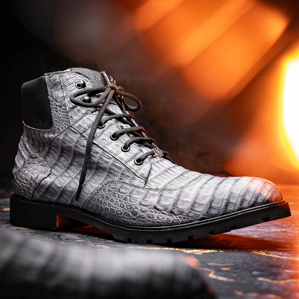 Marco Di Milano Leoni Caiman Crocodile Lace Up Boots Oil Gray