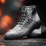 Marco Di Milano Leoni Caiman Crocodile Lace Up Boots Oil Gray
