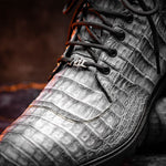Marco Di Milano Leoni Caiman Crocodile Lace Up Boots Oil Gray