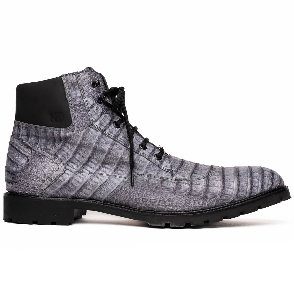 Marco Di Milano Leoni Caiman Crocodile Lace Up Boots Oil Gray