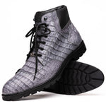 Marco Di Milano Leoni Caiman Crocodile Lace Up Boots Oil Gray