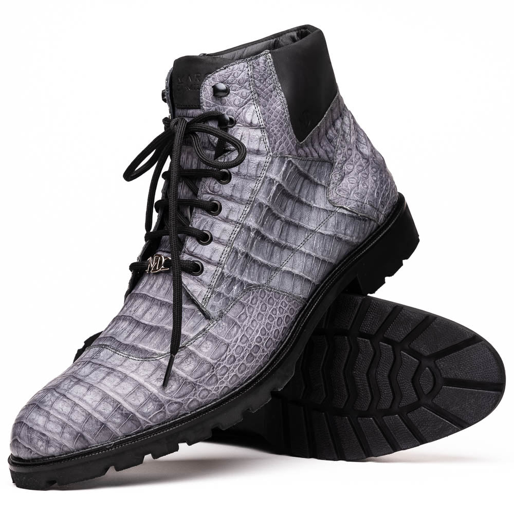 Marco Di Milano Leoni Caiman Crocodile Lace Up Boots Oil Gray