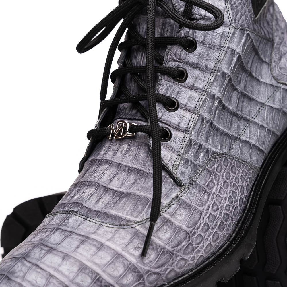 Marco Di Milano Leoni Caiman Crocodile Lace Up Boots Oil Gray