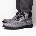 Marco Di Milano Leoni Caiman Crocodile Lace Up Boots Oil Gray