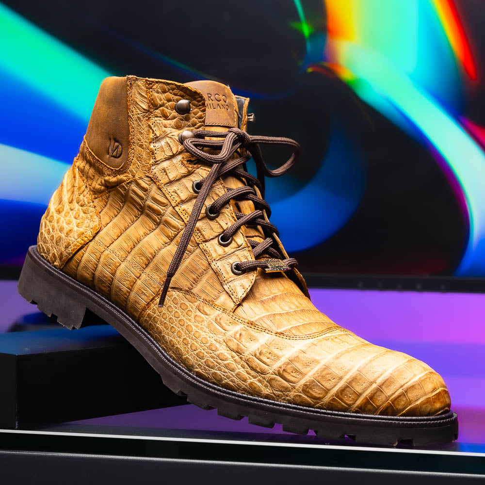 Marco Di Milano Leoni Caiman Crocodile Lace Up Boots Oil Orix