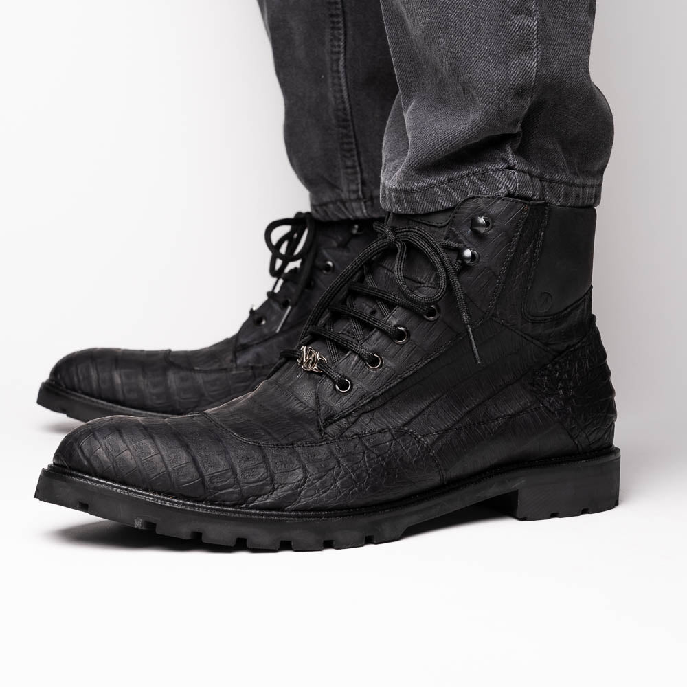 Marco Di Milano Leoni Caiman Crocodile Lace Up Boots Oil Black