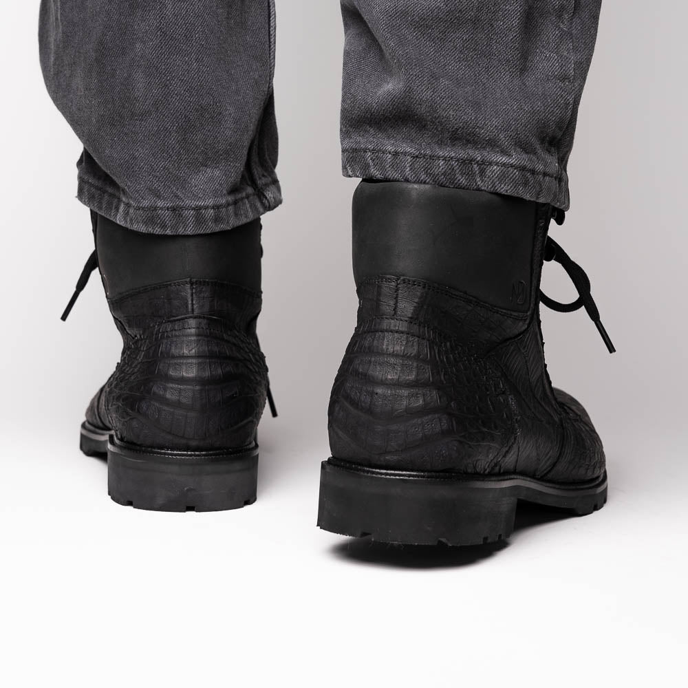 Marco Di Milano Leoni Caiman Crocodile Lace Up Boots Oil Black