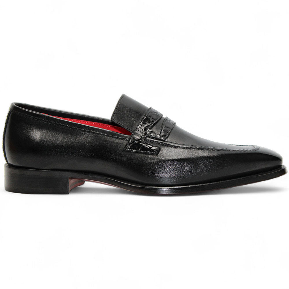 Fennix Liam Genuine Alligator & Leather Penny Loafers Black
