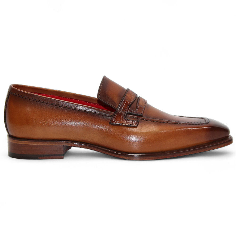 Fennix Liam Genuine Alligator & Leather Penny Loafers Cognac