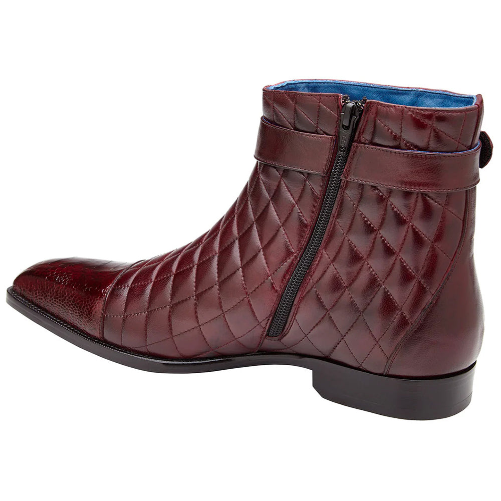 Belvedere Libero Ostrich & Quilted Leather Boots Ant. Dark Burgundy (R80)