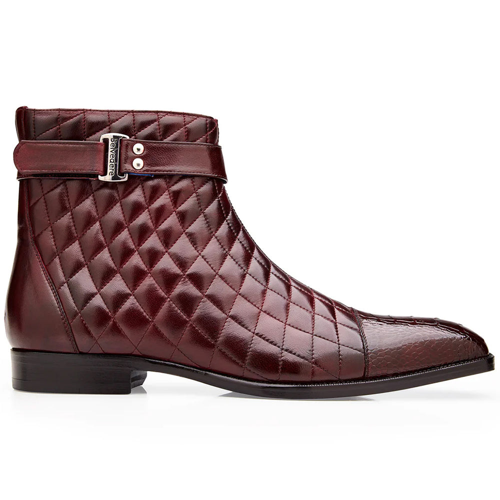 Belvedere Libero Ostrich & Quilted Leather Boots Ant. Dark Burgundy (R80)