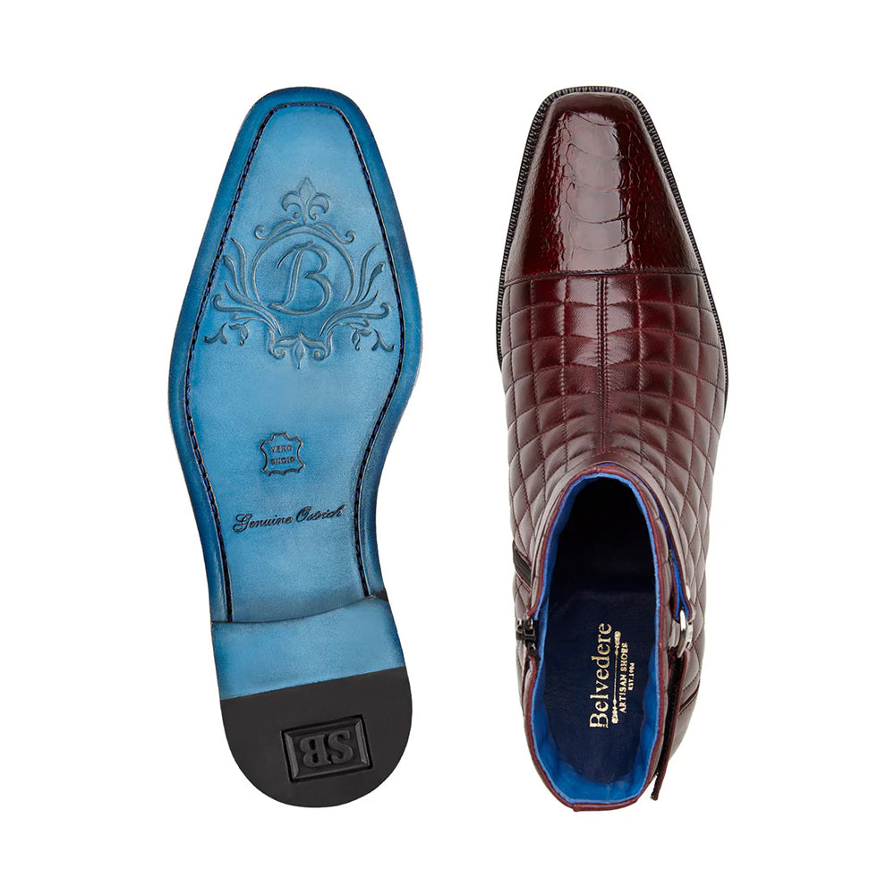 Belvedere Libero Ostrich & Quilted Leather Boots Ant. Dark Burgundy (R80)