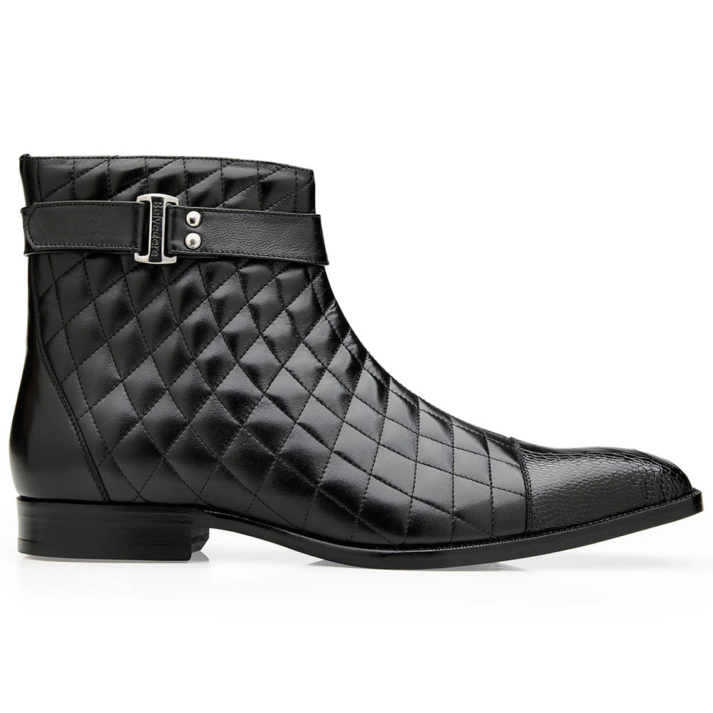 Belvedere Libero Ostrich & Quilted Leather Boots Black (R80)