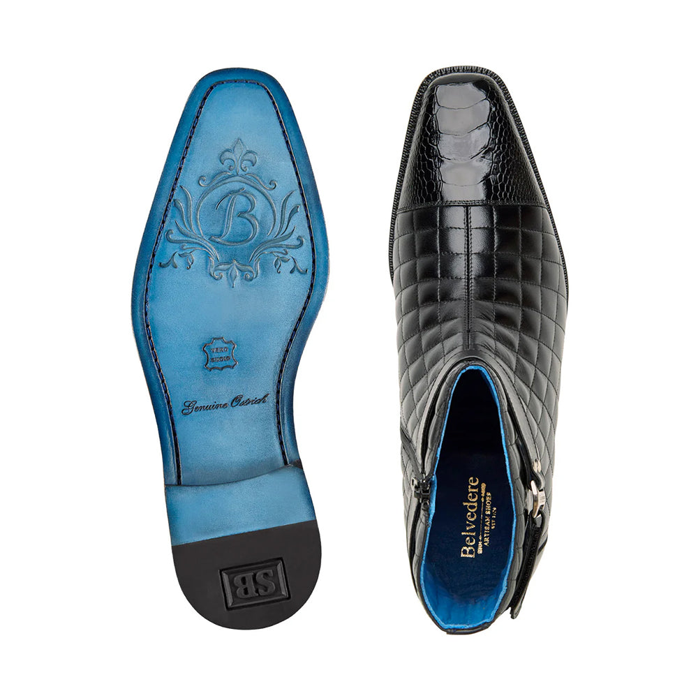 Belvedere Libero Ostrich & Quilted Leather Boots Black (R80)