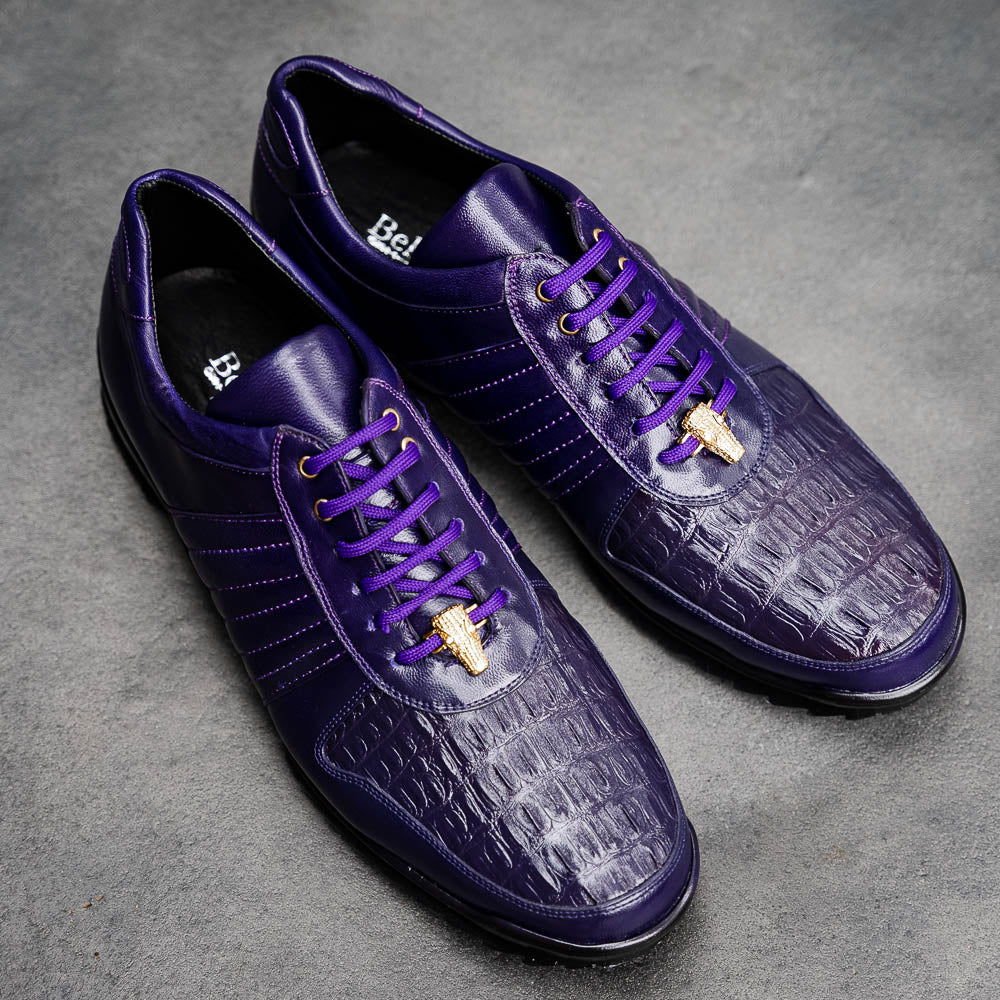 Belvedere Astor Genuine Hornback Caiman Crocodile Crocodile / Calfskin Sneakers Purple (33599)