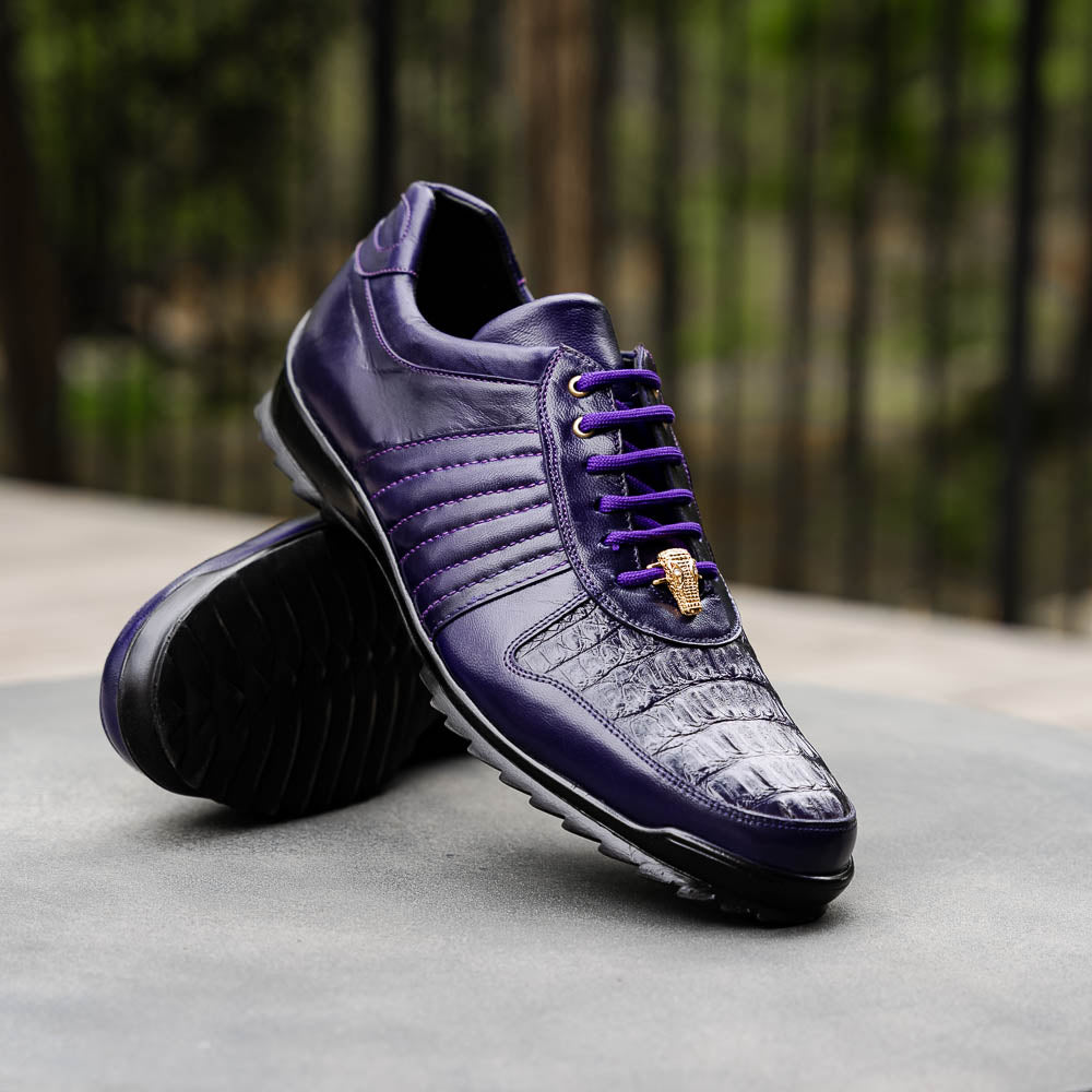 Belvedere Astor Genuine Hornback Caiman Crocodile Crocodile / Calfskin Sneakers Purple (33599)