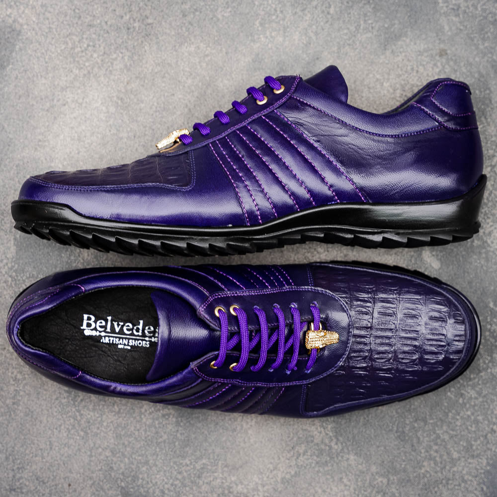 Belvedere Astor Genuine Hornback Caiman Crocodile Crocodile / Calfskin Sneakers Purple (33599)