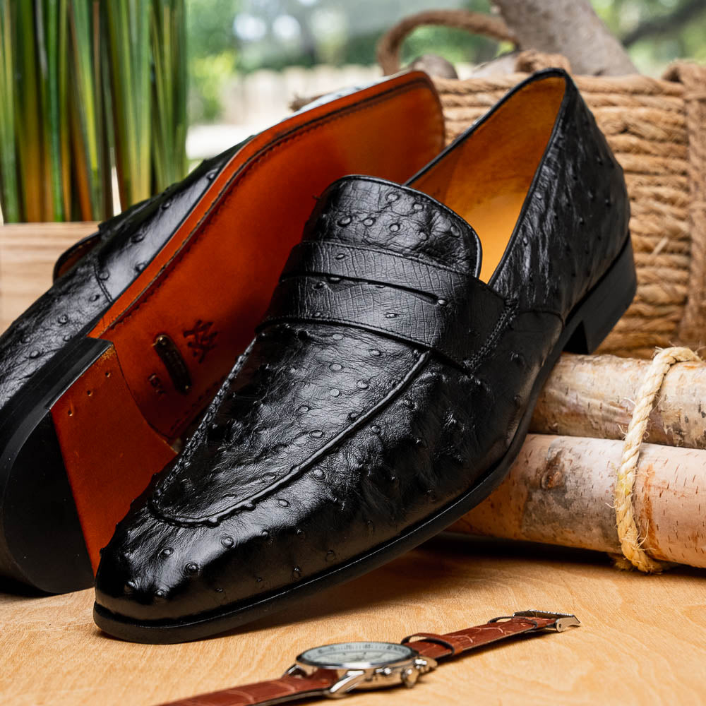 Mezlan Lisbon Ostrich Quill Penny Loafers Black (4561-S