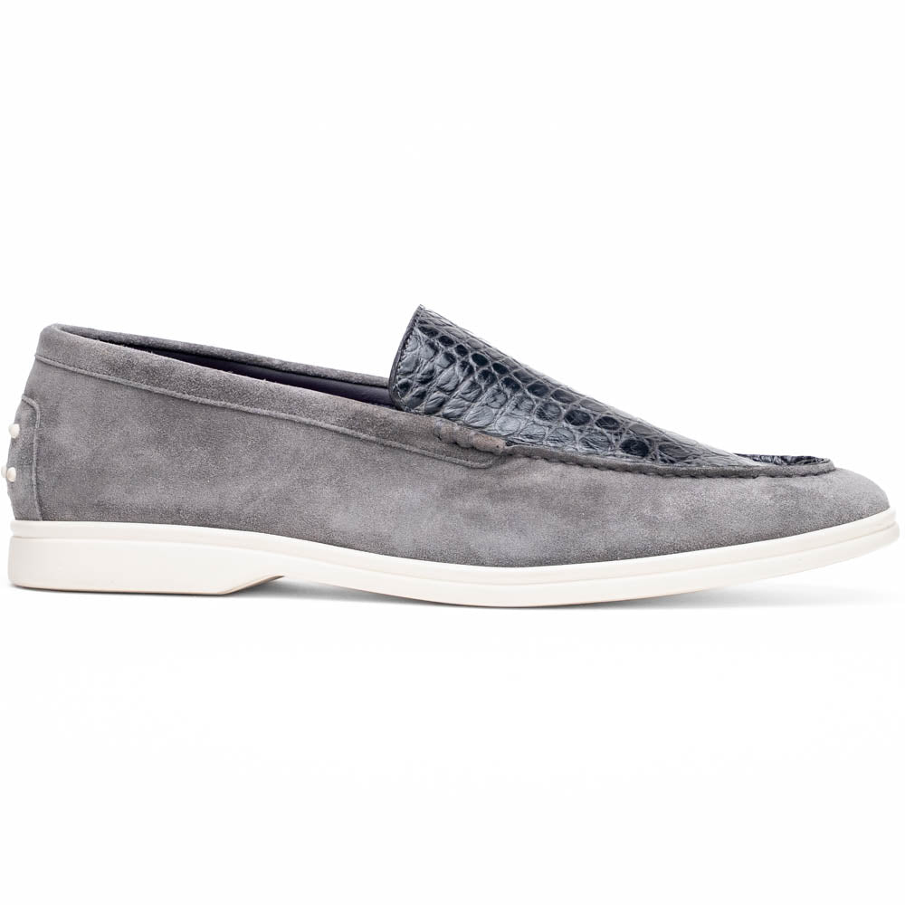 Zelli Bene Sueded Italian Goatskin & Crocodile Loafer Grey (11-603-GRY)