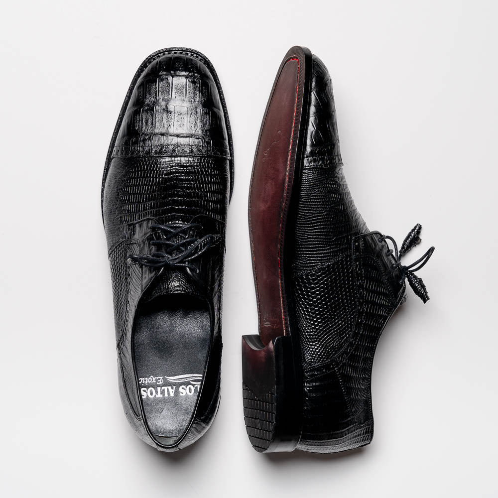 Los Altos Lizard & Caiman Cap Toe Shoes Black