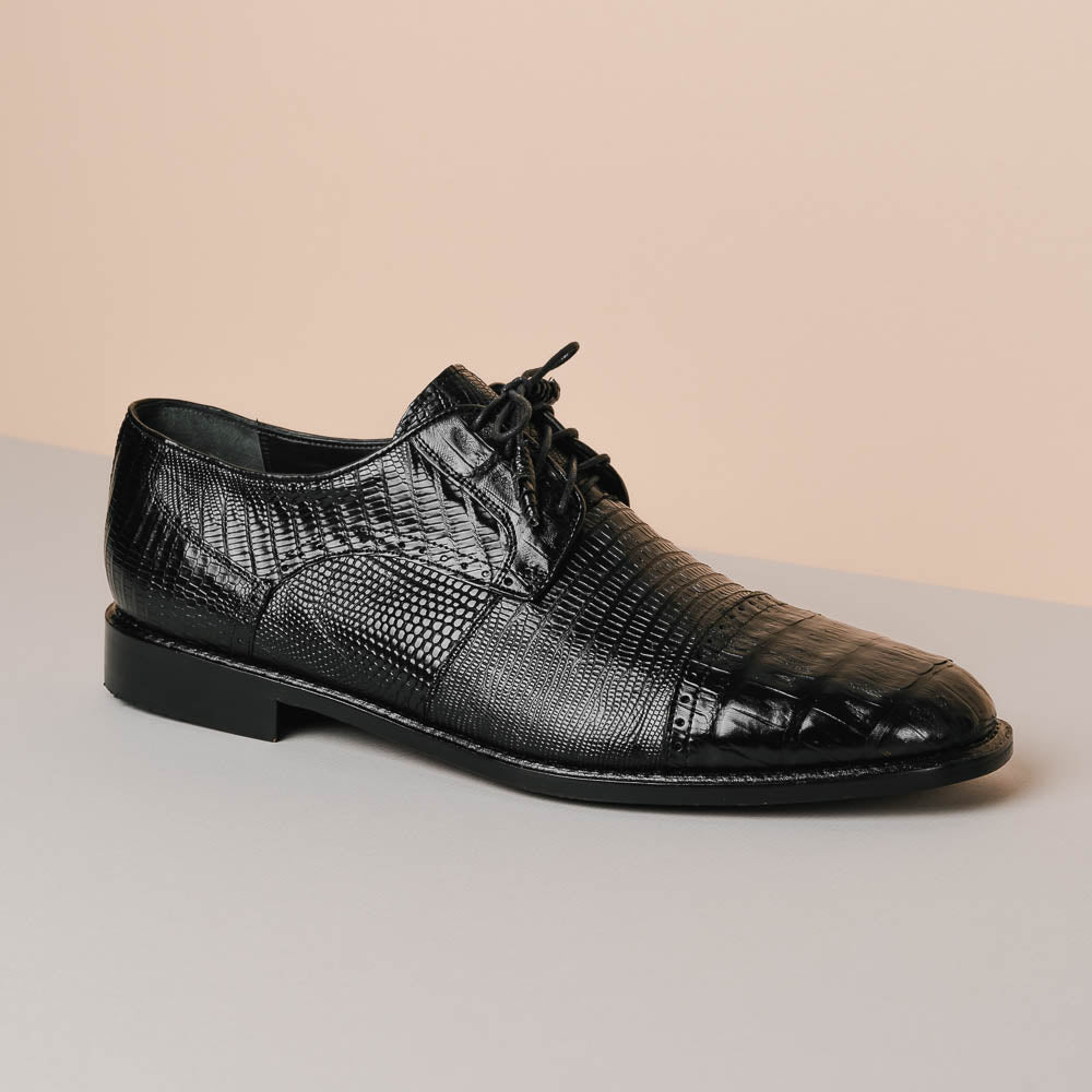 Los Altos Lizard & Caiman Cap Toe Shoes Black