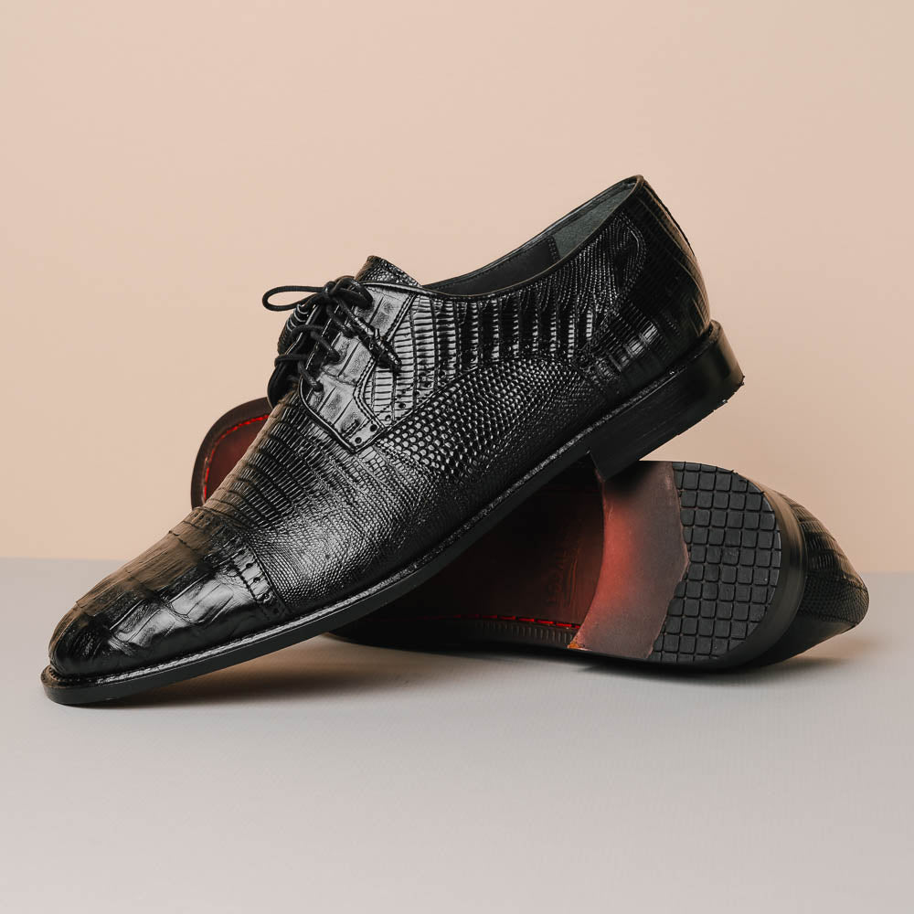 Los Altos Lizard & Caiman Cap Toe Shoes Black