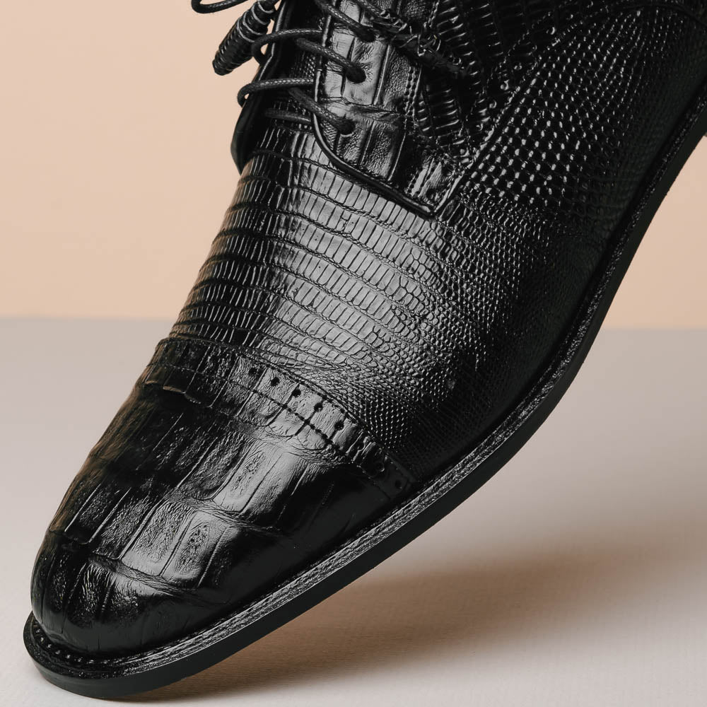 Los Altos Lizard & Caiman Cap Toe Shoes Black