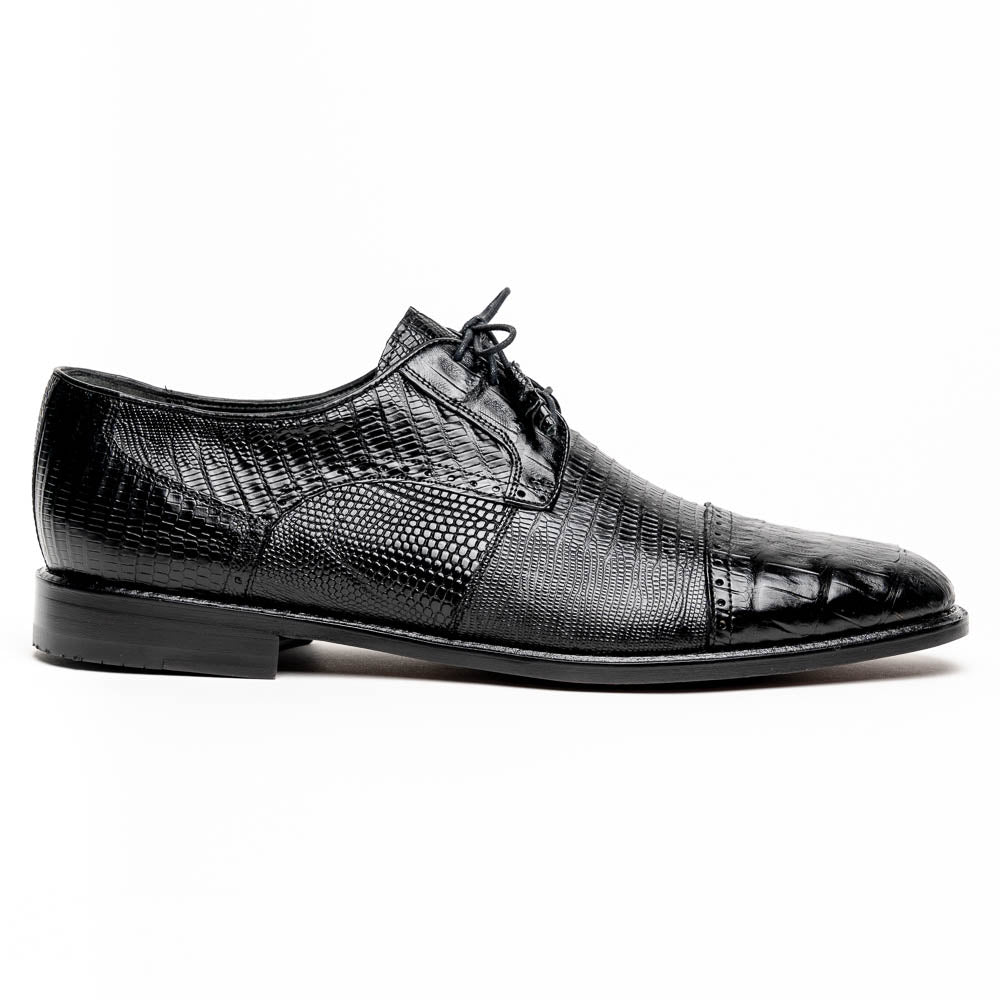 Los Altos Lizard & Caiman Cap Toe Shoes Black