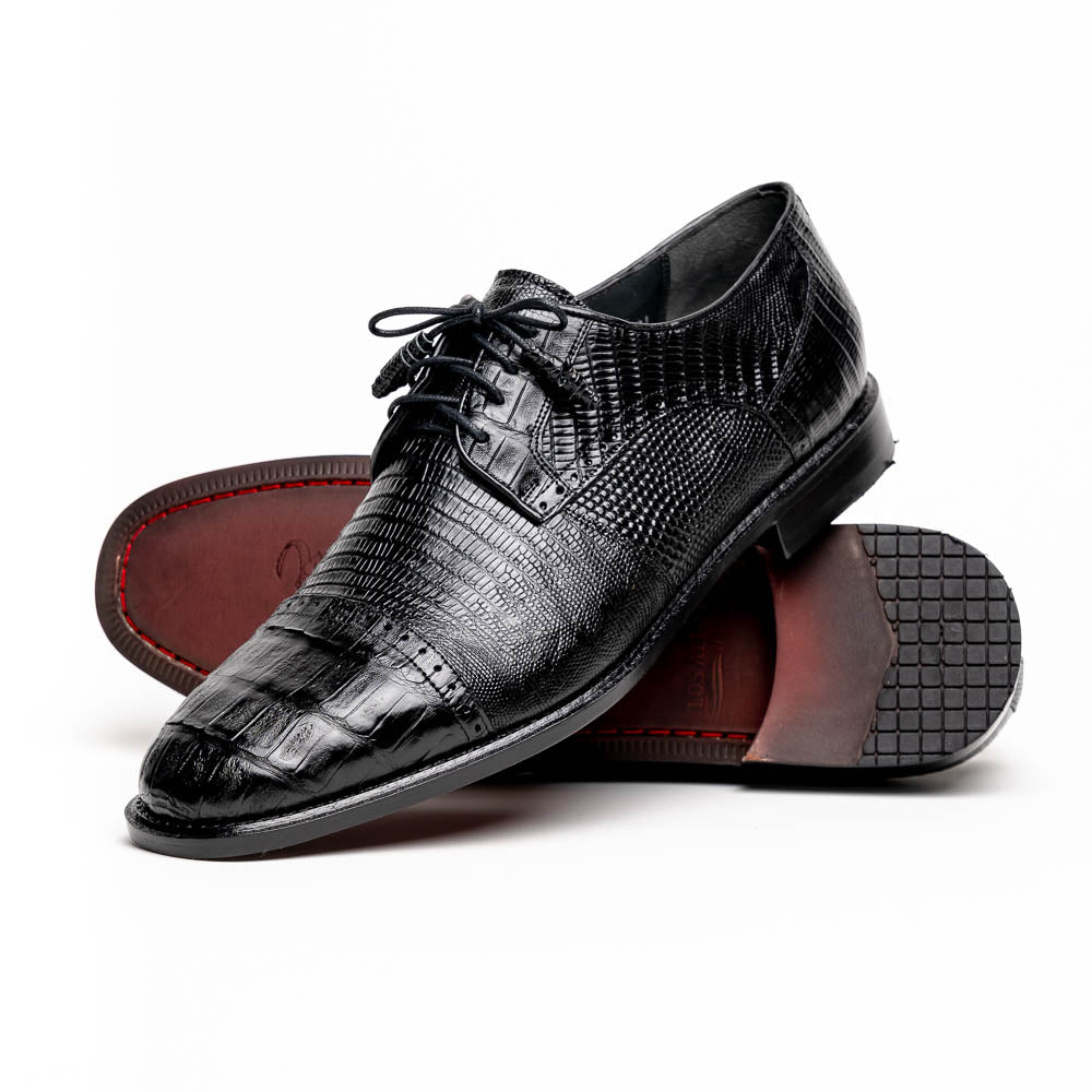 Los Altos Lizard & Caiman Cap Toe Shoes Black