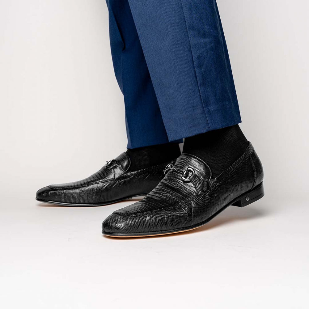 Lombardy Lizard Teju Bit Loafers Black