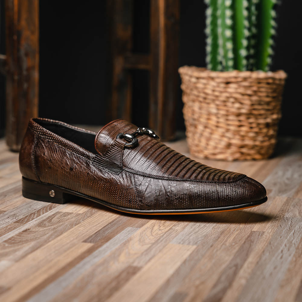 Lombardy Lizard Teju Bit Loafers Faded Brown