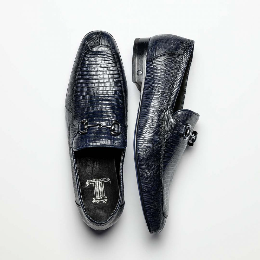 Lombardy Lizard Teju Bit Loafers Faded Navy Blue