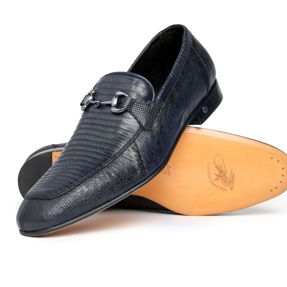 Lombardy Lizard Teju Bit Loafers Faded Navy Blue