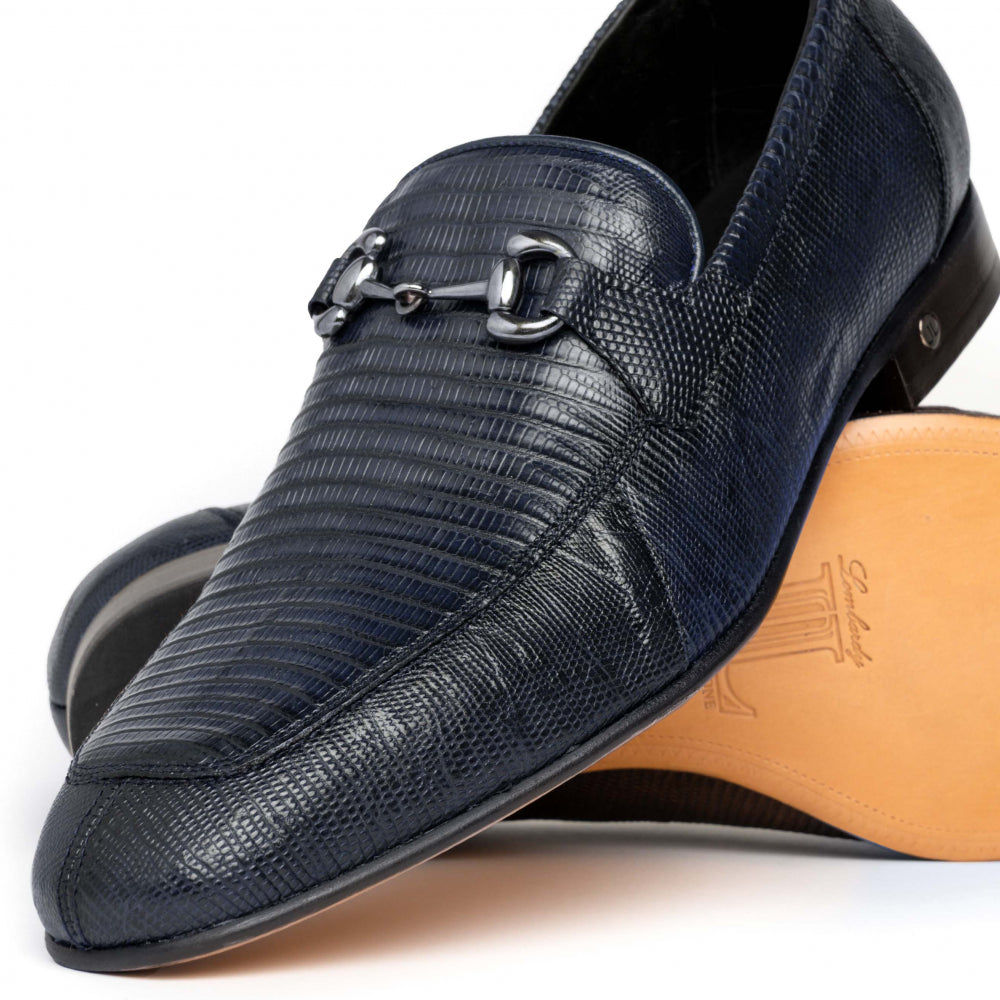 Lombardy Lizard Teju Bit Loafers Faded Navy Blue