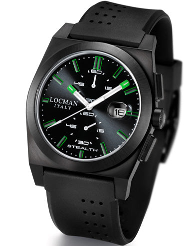Locman Mens Stealth Watch Ceramic PVD Coating Black/Green 202BKPVBKGRBK