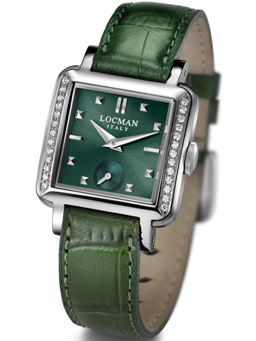 Locman Womens Quadro Diamond Watch Green 0210F0GRNNK4PSD