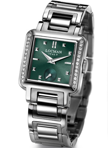 Locman Womens Quadro Stainless Steel Diamond Watch 0210F0GRNNK4BR0